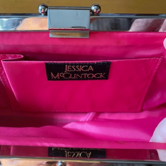 Jessica McClintock evening bag with silver trim and chain. - Picture 5 of 6